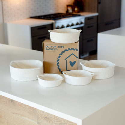 Off-White Cotton Rope Basket Set – 5 Pieces