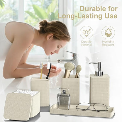 Beige Bathroom Accessories Set – 5 Pieces