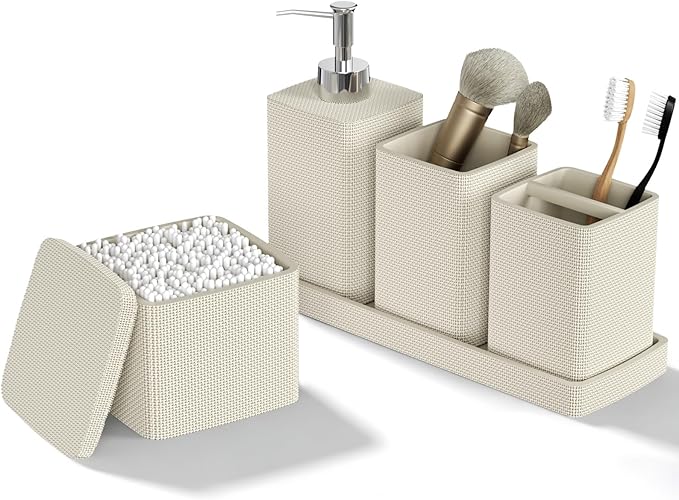 Beige Bathroom Accessories Set – 5 Pieces
