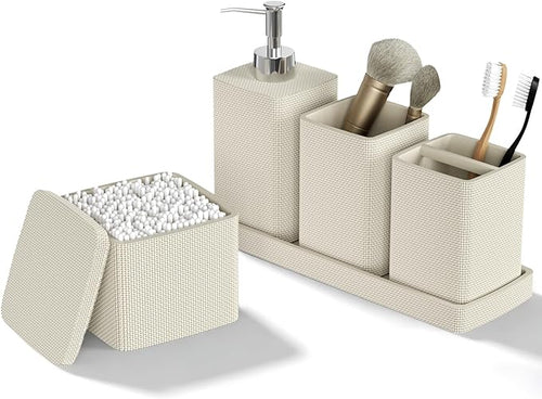 Beige Bathroom Accessories Set – 5 Pieces