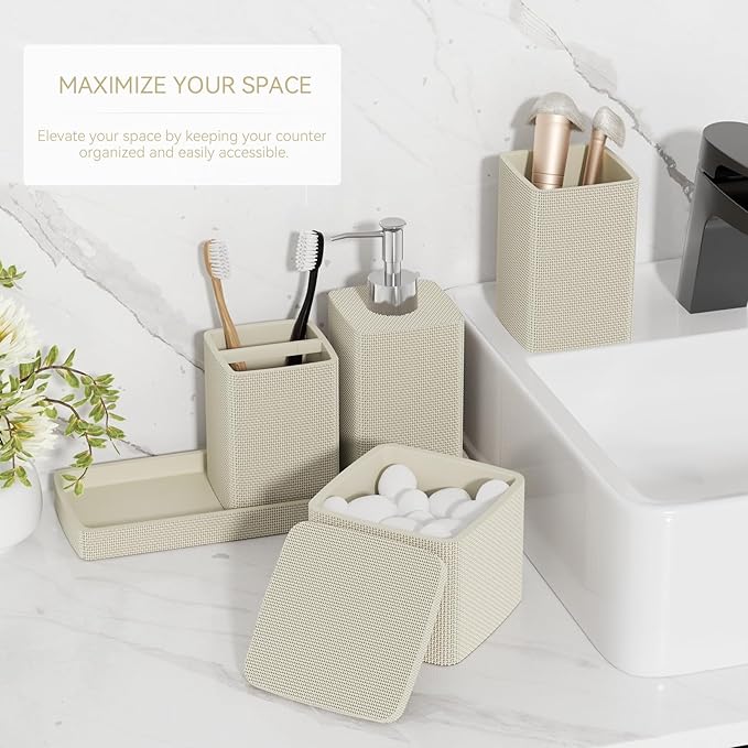 Beige Bathroom Accessories Set – 5 Pieces