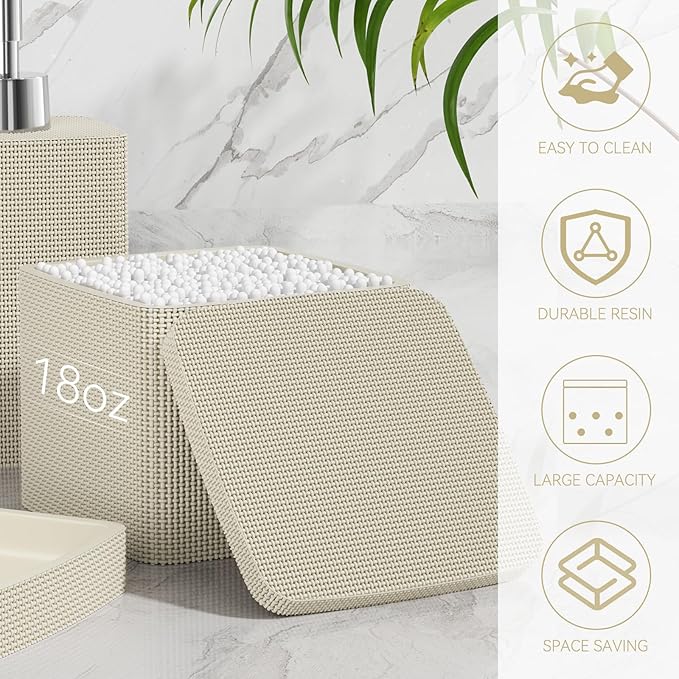 Beige Bathroom Accessories Set – 5 Pieces