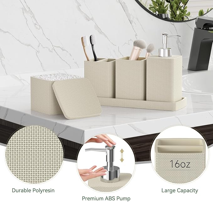 Beige Bathroom Accessories Set – 5 Pieces