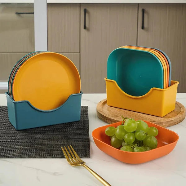 10-Piece Plate Set with Storage Holder