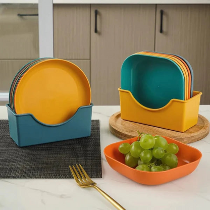 10-Piece Plate Set with Storage Holder