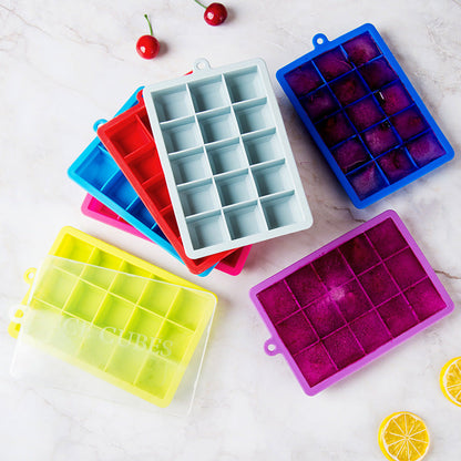 15-Cube Silicone Ice Tray with Lid