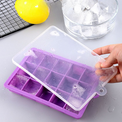 15-Cube Silicone Ice Tray with Lid