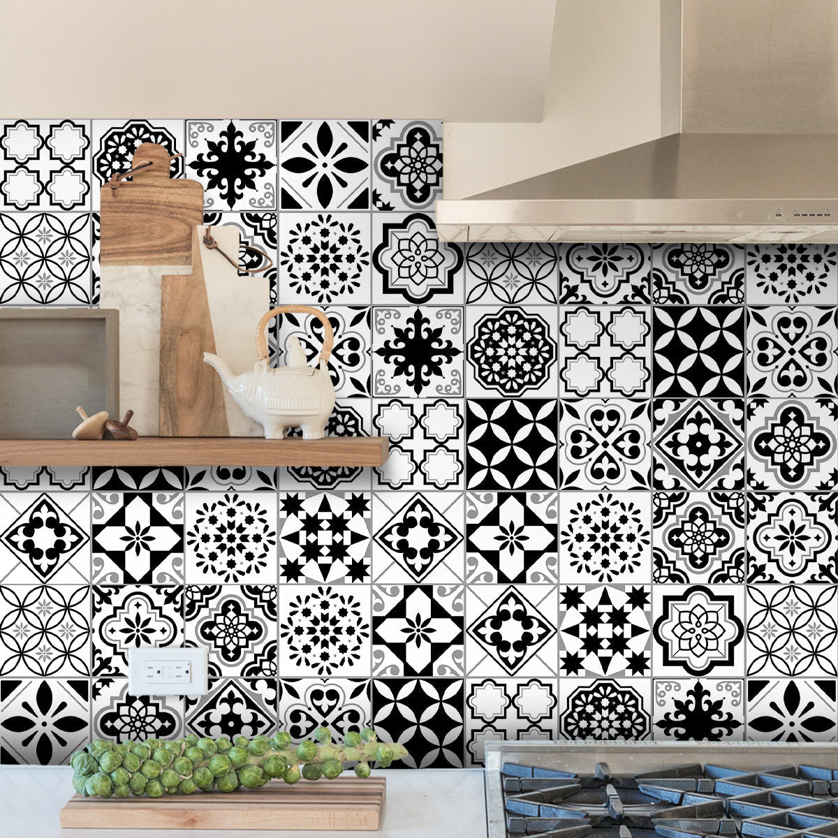 Monochrome Geometric Tile Sticker Set