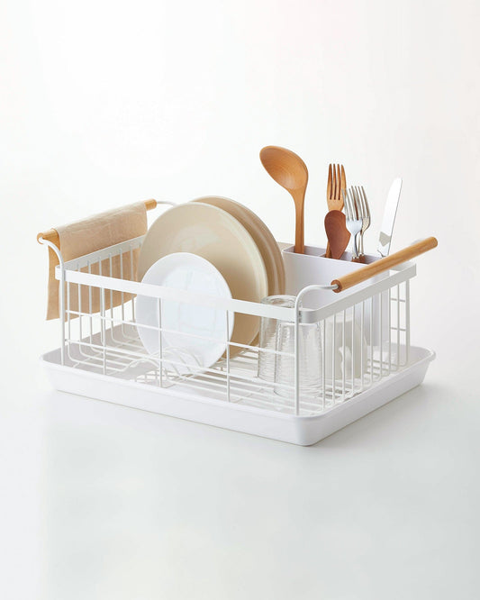 White Steel & Wood Dish Drying Rack