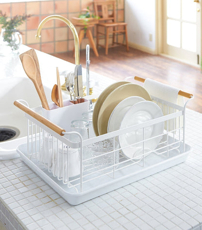 White Steel & Wood Dish Drying Rack