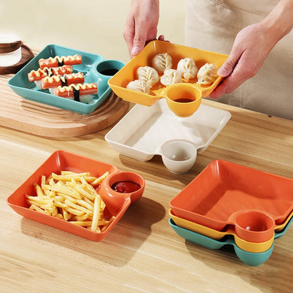 Snack Plate Set with Sauce Compartment – 2 Piece