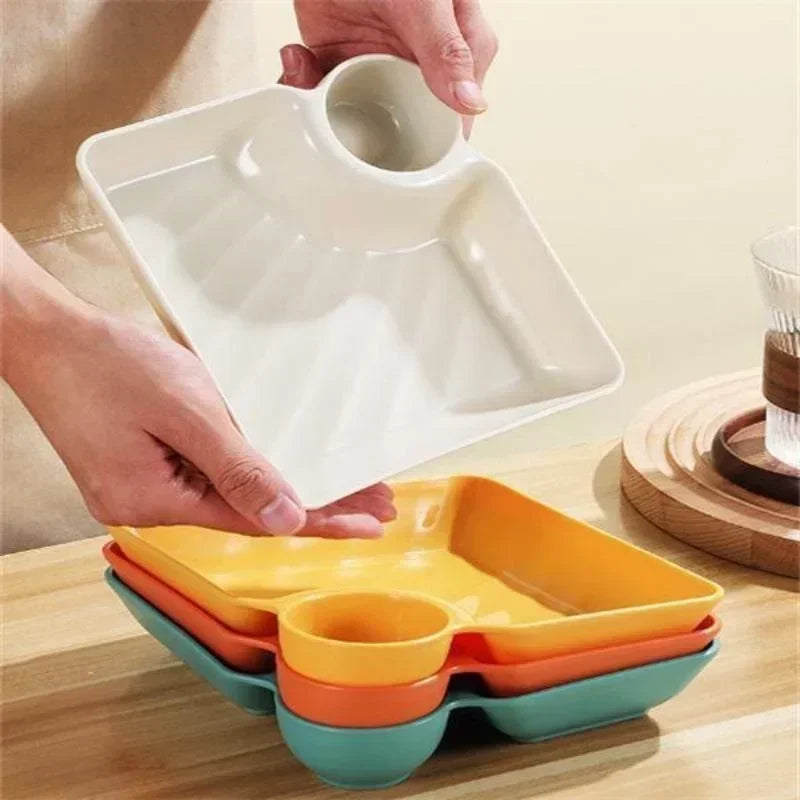 Snack Plate Set with Sauce Compartment – 2 Piece