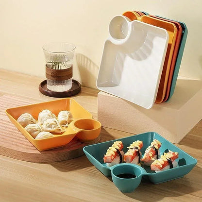 Snack Plate Set with Sauce Compartment – 2 Piece