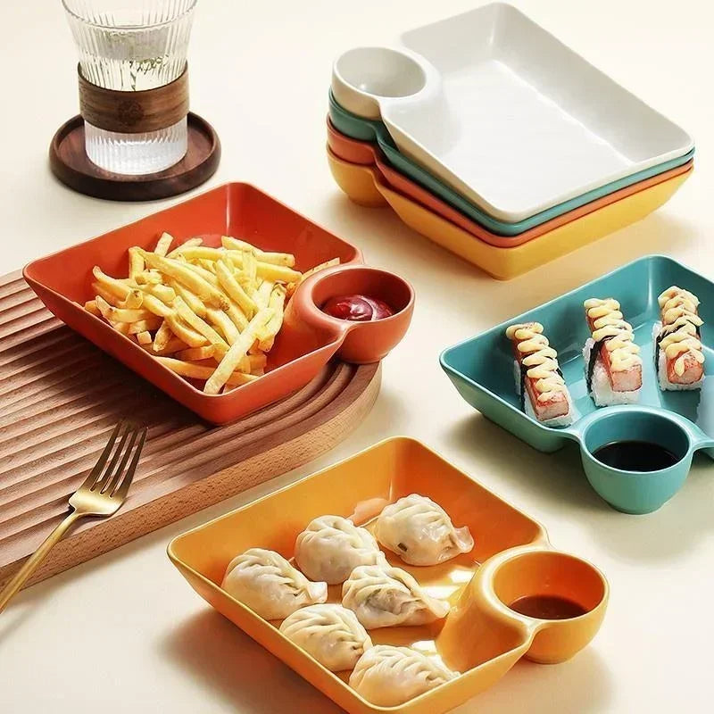 Snack Plate Set with Sauce Compartment – 2 Piece