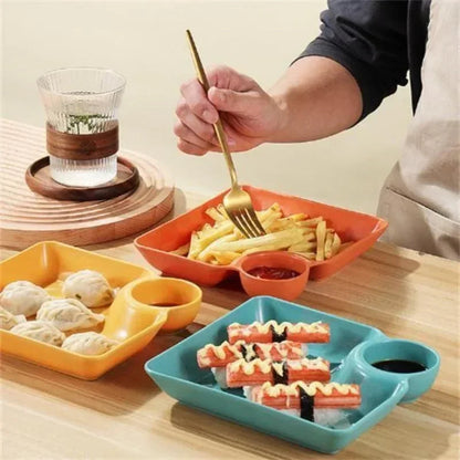 Snack Plate Set with Sauce Compartment – 2 Piece