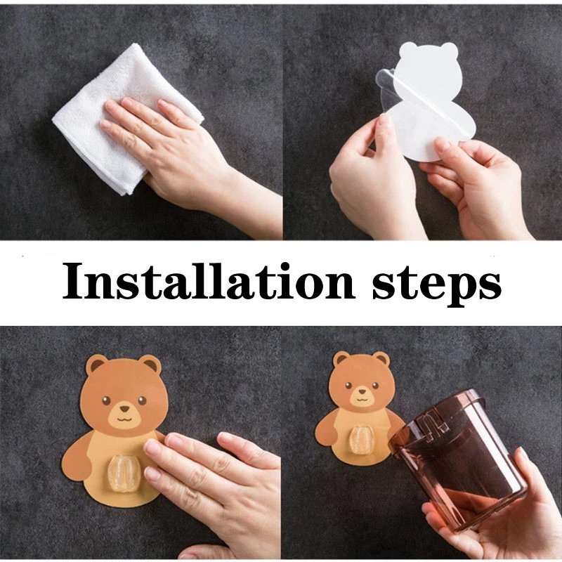Bear-Shaped Wall-Mounted Toothbrush Holder