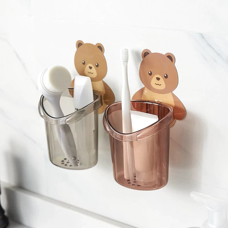Bear-Shaped Wall-Mounted Toothbrush Holder
