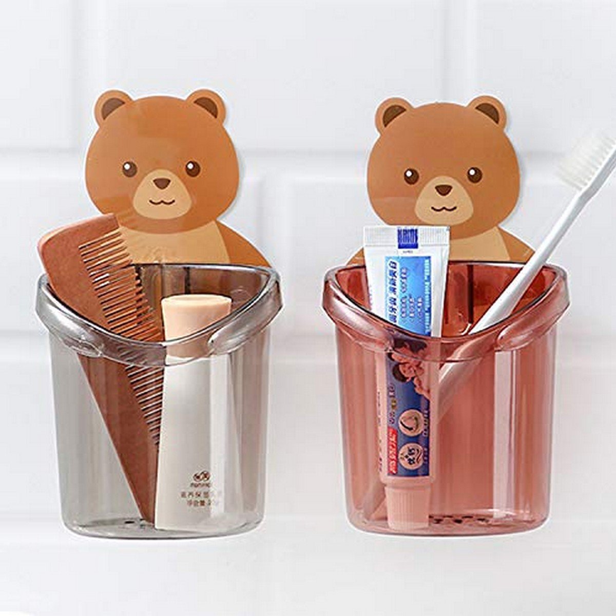 Bear-Shaped Wall-Mounted Toothbrush Holder
