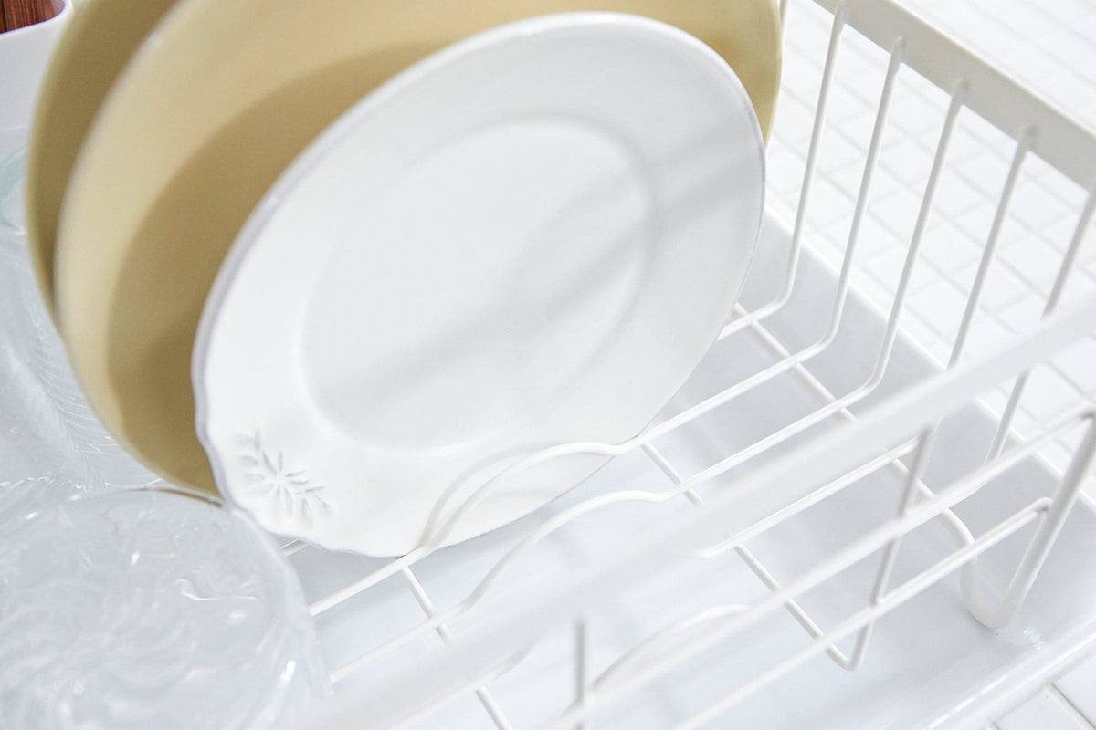 White Steel & Wood Dish Drying Rack